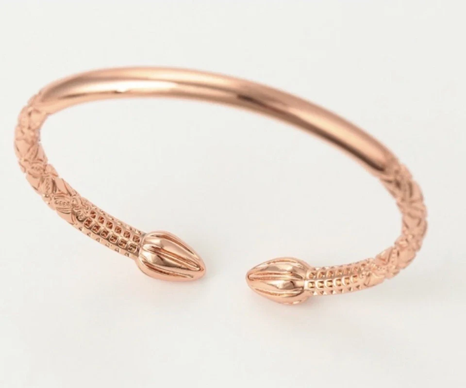 Brazalete de oro rosa isla africana caribeña bellota cacao vaina extremos de flecha  Foto 2 de 3