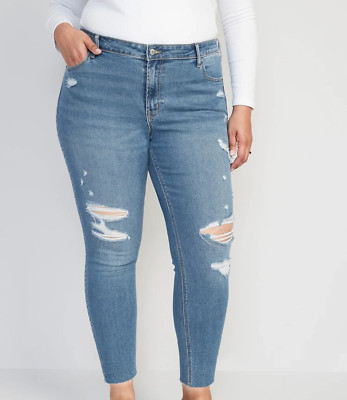 NWT Old Navy Mid Rise Rockstar Super Skinny Distressed Jeans Plus sz 28 #801761