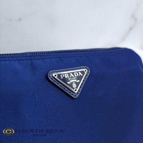 Prada Necessaire Tessuto Nylon Small Toiletry Clutch Case Blue Bleuette 1NA011 - Picture 5 of 11