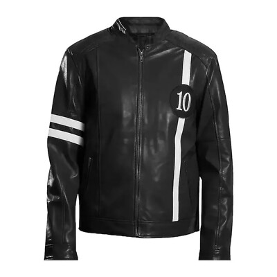 Ben 10 Cartoon Chracter Green Zipper Genuine Leather Biker Motorcycle Jacket