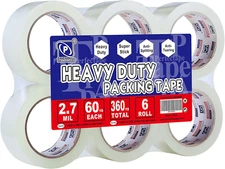 Heavy Duty Packing Tape 6 Rolls, Total 360Y, Clear, 2.7 Mil, 1.88 Inch X 60 Yard
