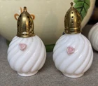 Vintage White Ceramic Milk Glass With Rose Salt & Pepper Shakers 70’s