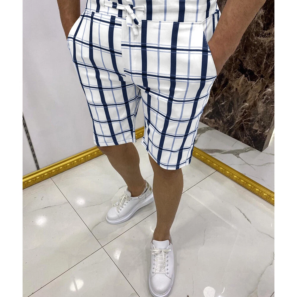 Pantalones Cortos De Negocios Para Hombre Bermudas A Cuadros Elegante De Verano