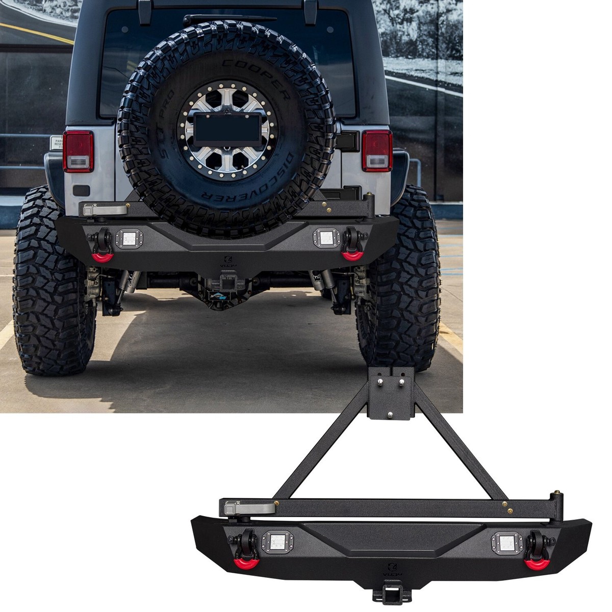 VIJAY Steel Rear Bumper with Spare tire rack Fits 07-18 Wrangler