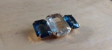 Three Stone Pin Goldtone Setting Blue White Stones Costume Piece Halloween