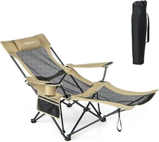 Goplus Reclining Folding Camping Chair with Foot Rest & Storage Bag & Cup Holder