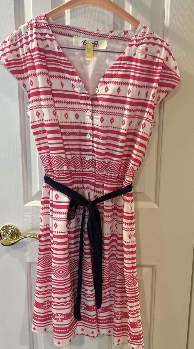 open lace back dress Gracie Pink Multi Aztec Print Belted Midaxi Dress main image 0