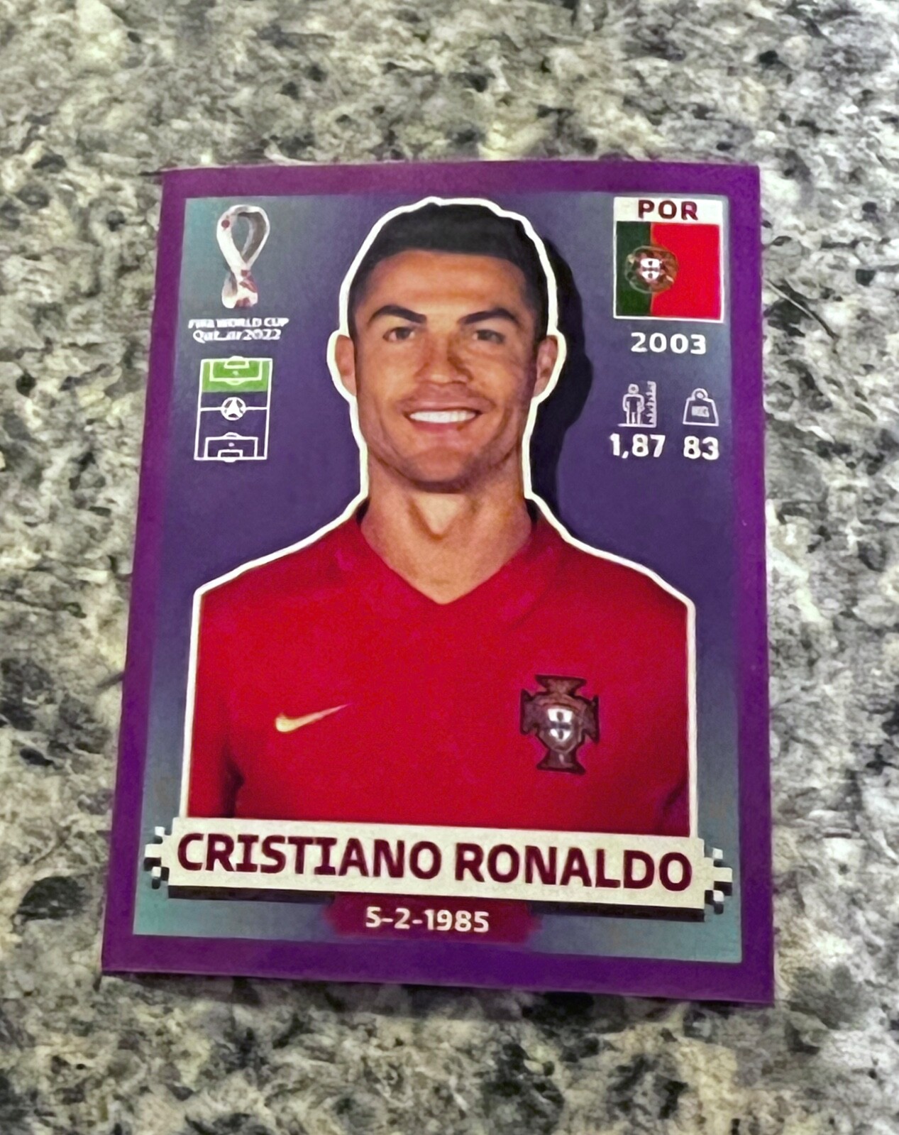 Cristiano Ronaldo Panini FIFA World Cup Qatar 2022 POR18 Purple Rimmed Sticker