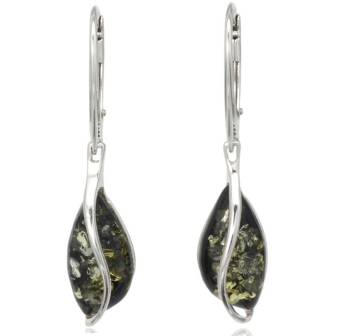 NATURAL BALTIC AMBER STERLING SILVER 925 Green Earrings Droop Dangle Certified - Picture 3 of 13