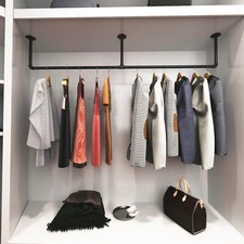 Industrial Pipe Clothes Rail 180cm Long Wall Mounted Garment Rack Thicken Pole