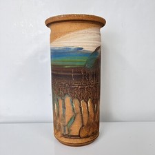 Antique Original Organic Southwest Terracota Unglazed Signed Cylindrical Vase