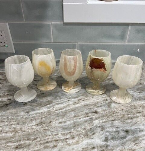 Alabaster Wine Goblets Handmade STUNNING Set Of 5 VTG | eBay