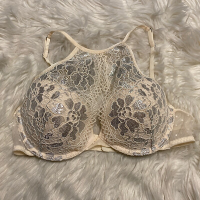Adore Me 34B Bra Lace Plunge Push Up Underwire Back Closure