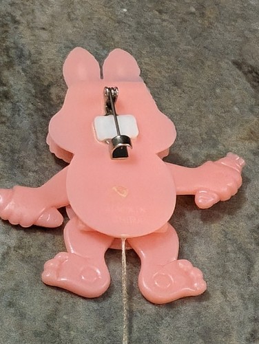 Mechanischer rosa Osterhase Vintage Zugschnur Kunststoff Anstecknadel - Bild 4 von 4