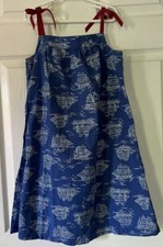 Hanna Andersson Girls Blue Nautical Print A-Line Sundress Dress Shoulder Tie 10