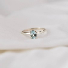 Natural Aquamarine Gemstone Solitaire Anniversary Ring in 925 Sterling Silver p5
