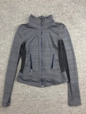 Zella Jacket Womens Medium Gray Full Zip Funnel Neck Athletic Thumbholes Stretch