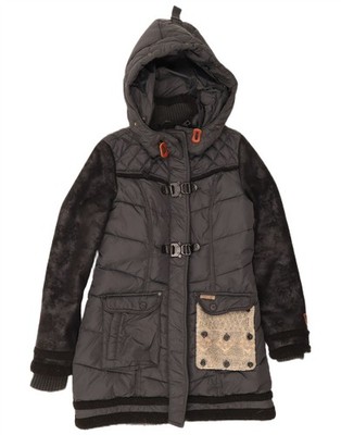 KHUJO Mens Hooded Padded Coat UK 14 Medium Grey Colourblock Nylon CE15