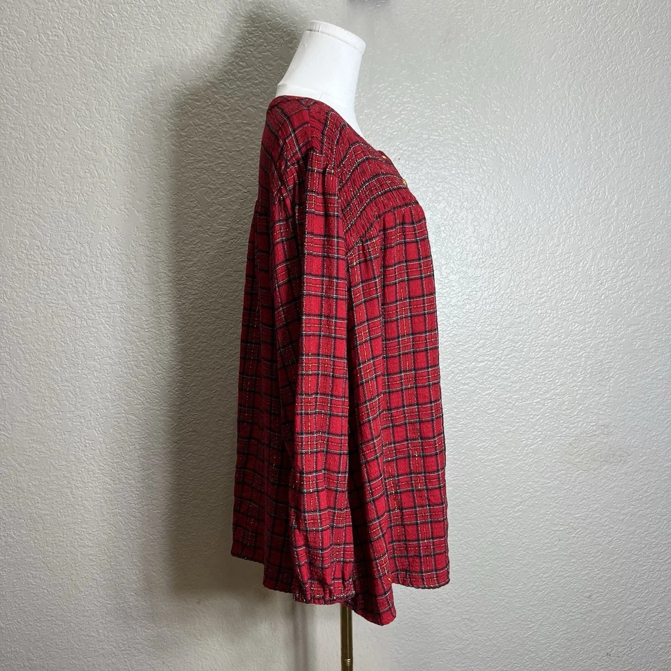 Blusa para mujer Lane Bryant roja a cuadros cuello redondo talla 26 otoño informal Foto 3 de 4