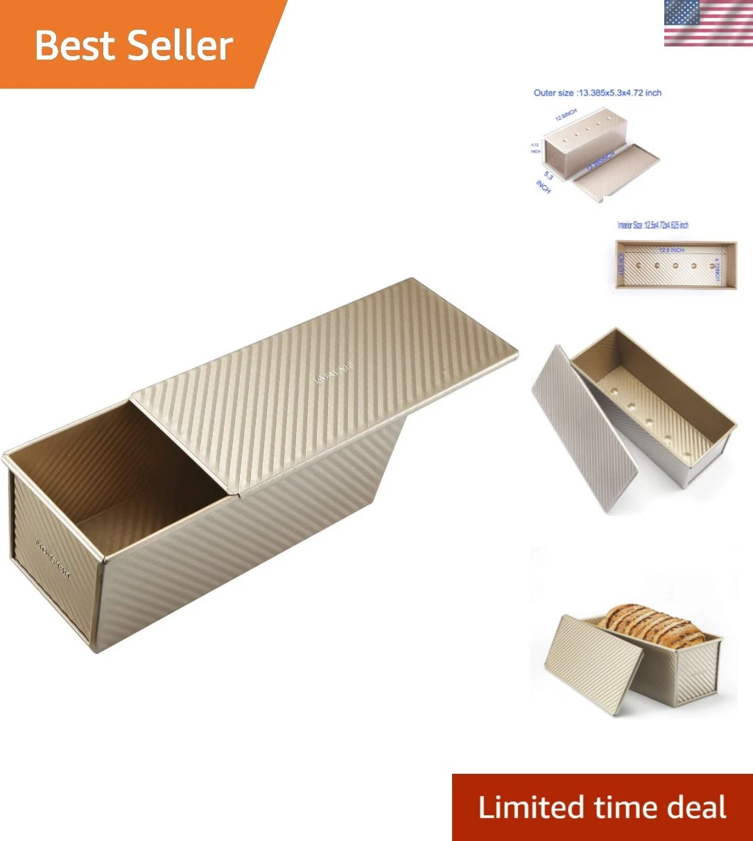 Large Pullman Loaf Pan with Lid - Commercial Grade Non-Stick Baking Solution