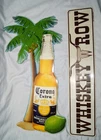 vintage corona extra beer w/ palm tree & whiskey row metal signs 2004 lot of 2