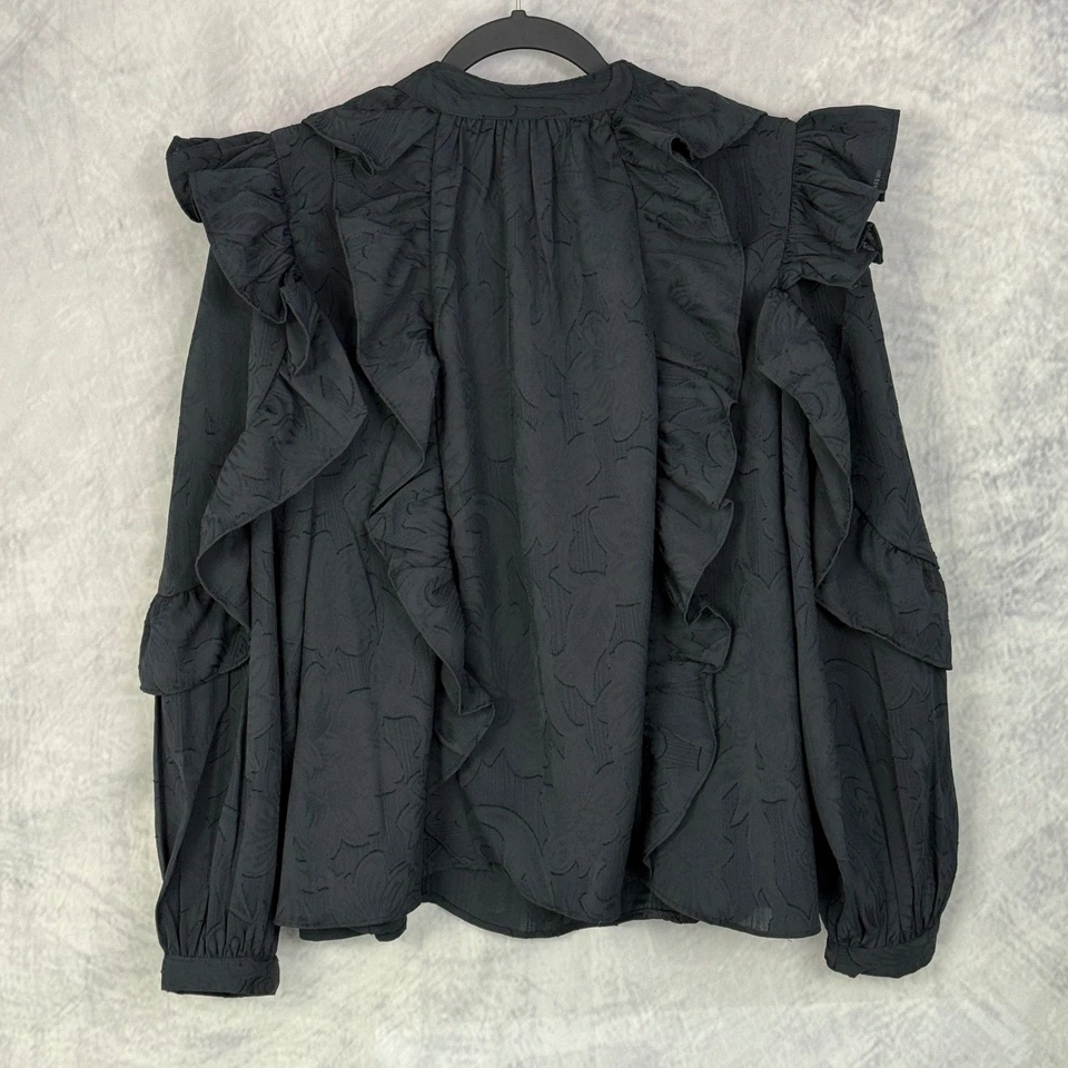 TOPSHOP Top Negro Volantes Manga Larga Talla 8 Oscuro Romántico Capricho Foto 2 de 4