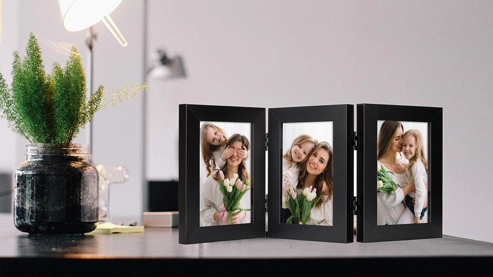 Marco, 4X6 triple marco de fotos con bisagras marcos de fotos tres marcos plegables Des Foto 4 de 4