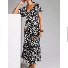Farm Rio Dress Floral Polka Dot Black White XS Anthropologie Ruffle Midi