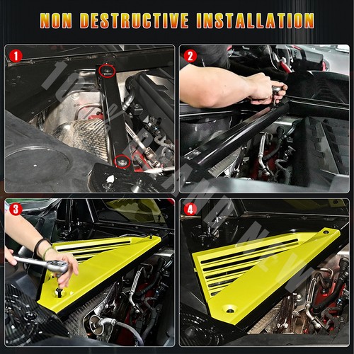 2PCS Yellow Engine Bay Panel Covers Plate For CORVETTE C8 Coupe 2020~2023 2024 - Picture 7 of 13