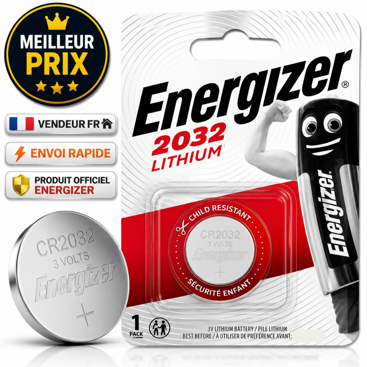 Pile CR2032 Lithium Energizer 3V Pile Bouton Plate - Télécommande - AirTag - Image 2