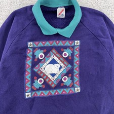 Vintage Alaska Polar Bear Pullover Collared Sweatshirt FITS S/M Graphic USA 90s