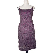 Vtg Ann Taylor Sleeveless Y2K Lace Eyelet Crochet Dress Magenta Lined Sz 4