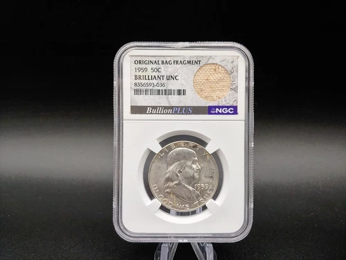 1959 Franklin Half Dollar NGC Original Bag Fragment Label - BU - FREE Shipping!