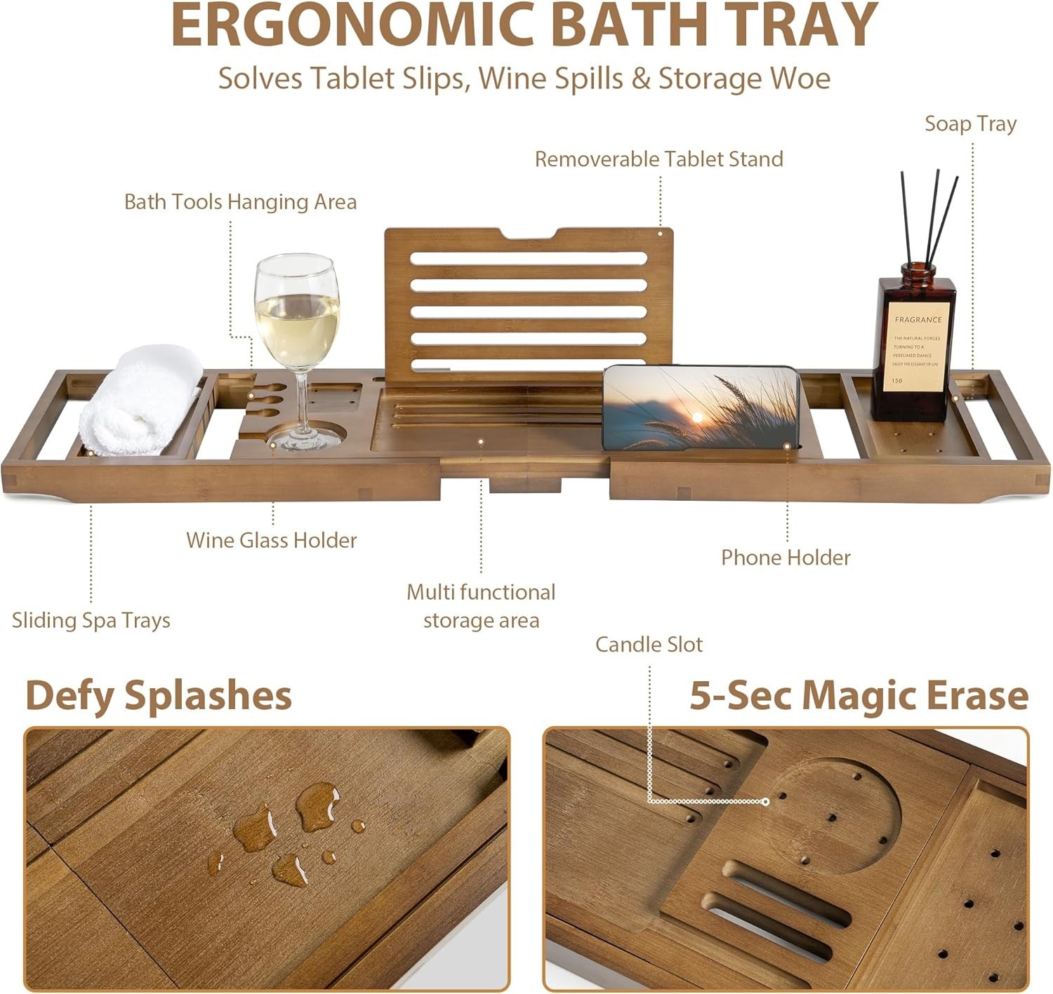 Handcrafted Splash-Resistant Bathtub Tray – The Ultimate Relaxation Essential thumbnail 6