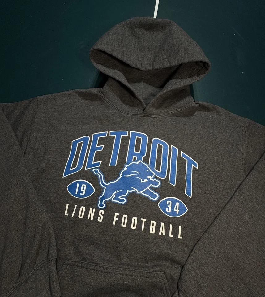 Sudadera con Capucha Detroit Lions Para Hombre Gris Medio Azul NFL Fútbol Pullover Foto 2 de 4