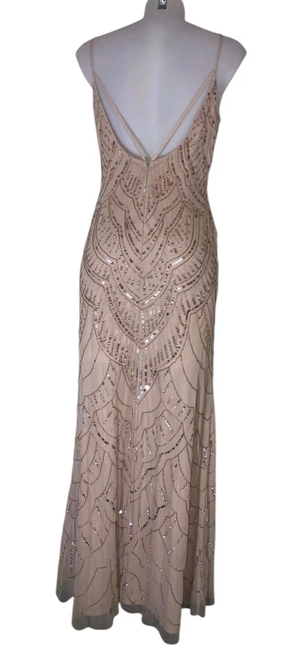 Y2K 90s Womens Beige Sequin Stretchy Whimsigoth Boho Formal Prom Maxi Dress Sz 9 - Image 2 of 4