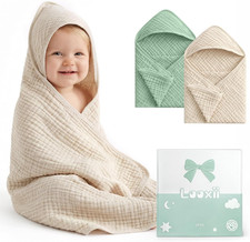 Baby Bath Towels 2 Pack Muslin Hooded Baby Towels for Newborn and Infants, 100 