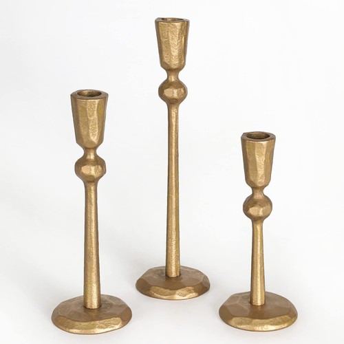 Antique Brass Iron Taper Candle Holder - Set of 3 Decorative Candle ...