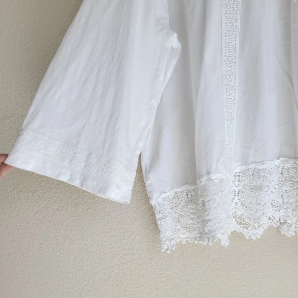 LOGO Lavish by Lori Goldstein Woven Button Front Top Women's 2X Ivory Lace Trim - Image 4 of 4