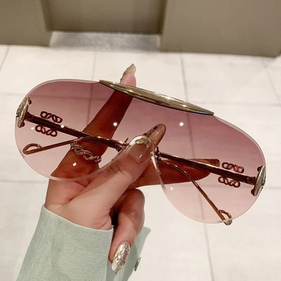 Shield Oversized Sunglasses UV400 Rimless One Piece Gradient Women Glasses