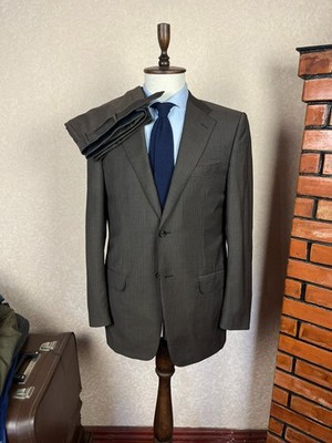 Corneliani Brown Striped Wool Mohair 2 Piece Formal Suit 40 L, EU 50 L W34 L33