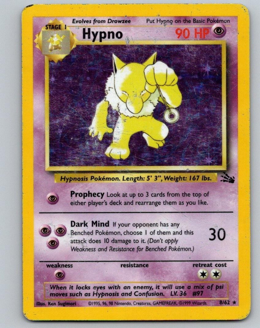 Pokemon TCG Fossil Unlimited - Hypno 8/62 Holo Rare HP