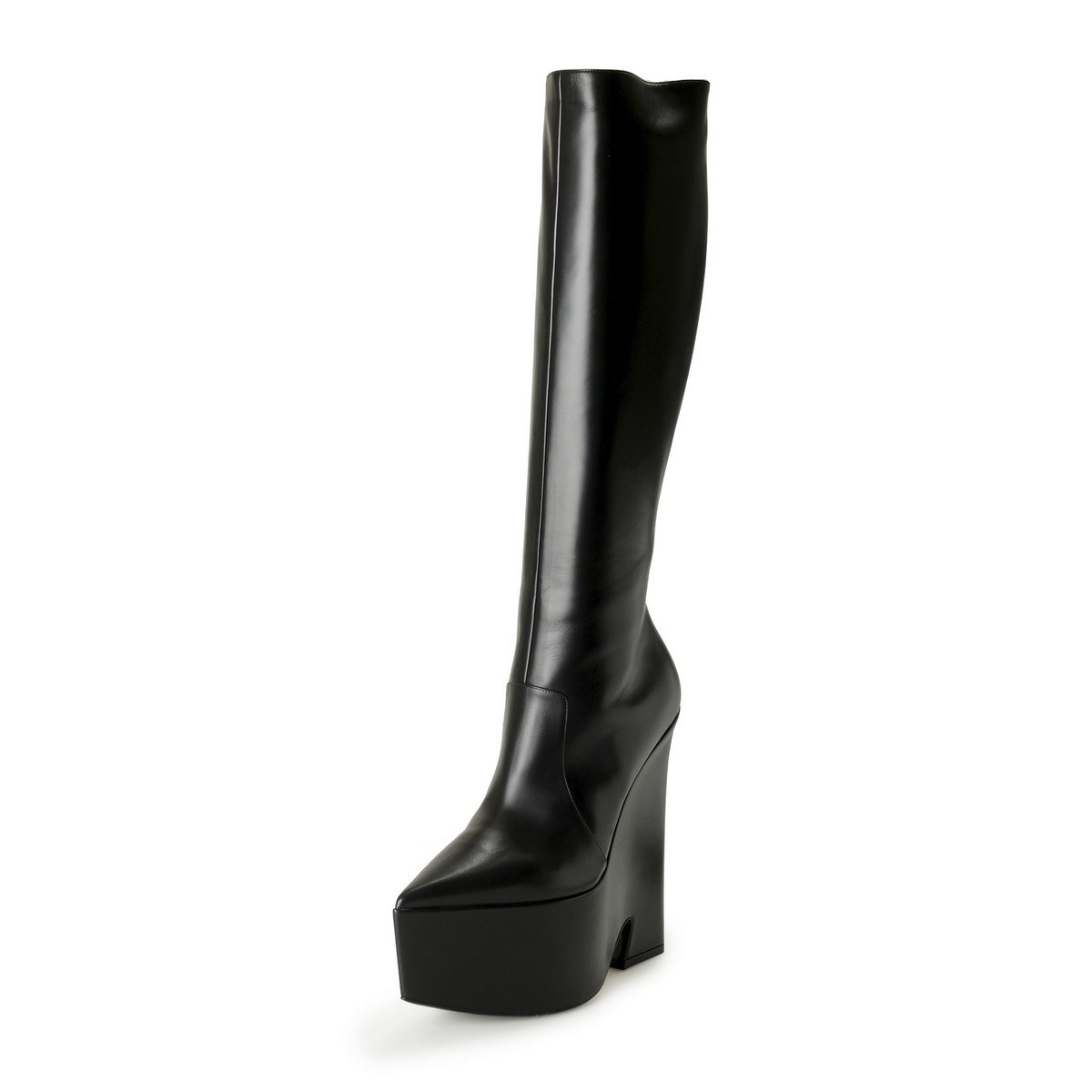ロングブーツ VERSACE Boots Women Leather Black Versace Women's Black Leather High Heel Platform Boots Shoes