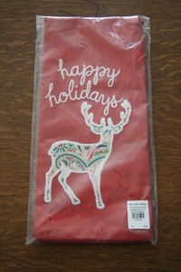 Pottery Barn Deer - Holiday Reindeer Red Embroidered Hand Towel-Brand NEW W/Tags