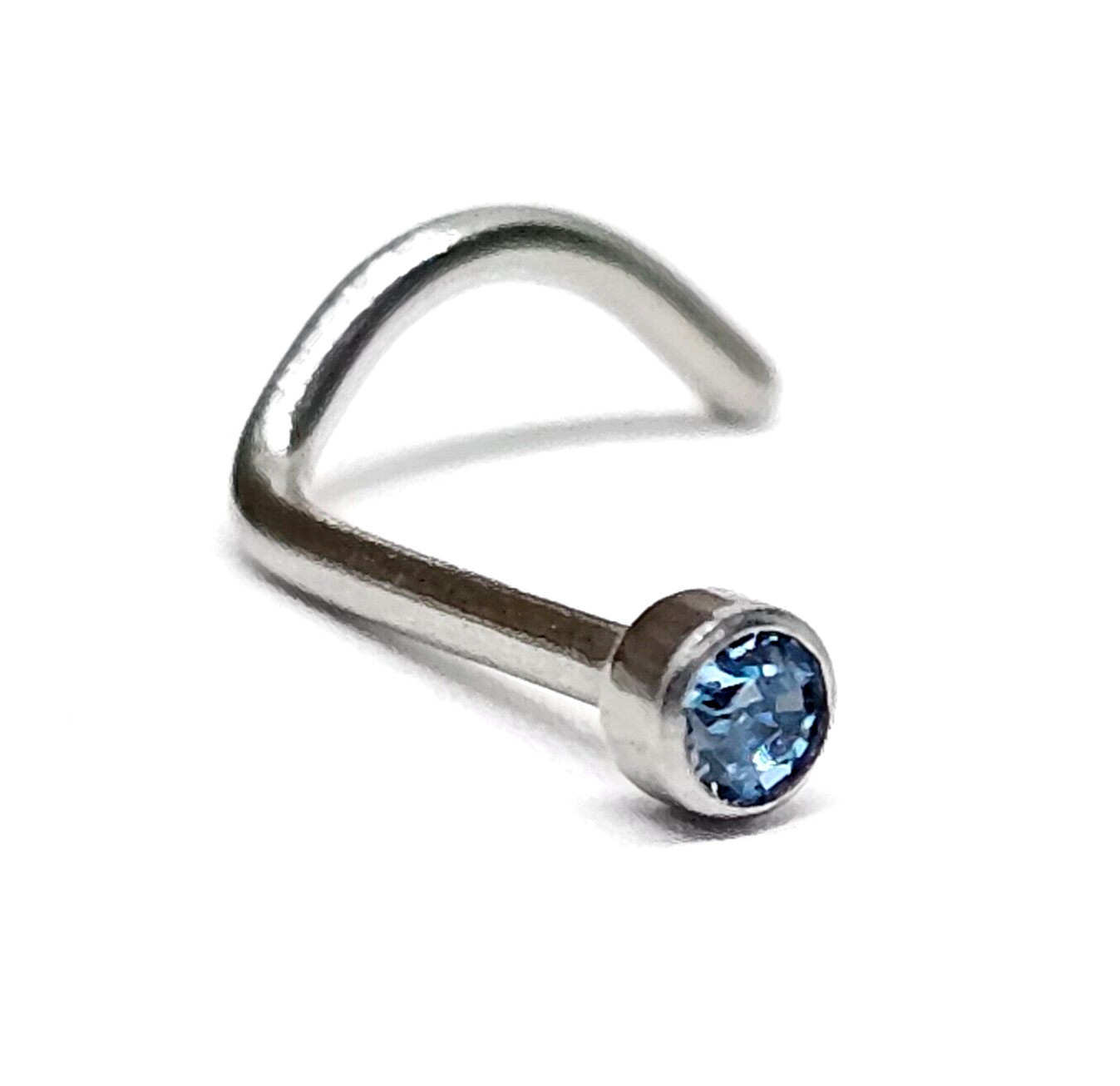 Aquamarine Nose Stud Curl 20g (0.8mm) Gemstone g23 Titanium Surgical Screw Curl