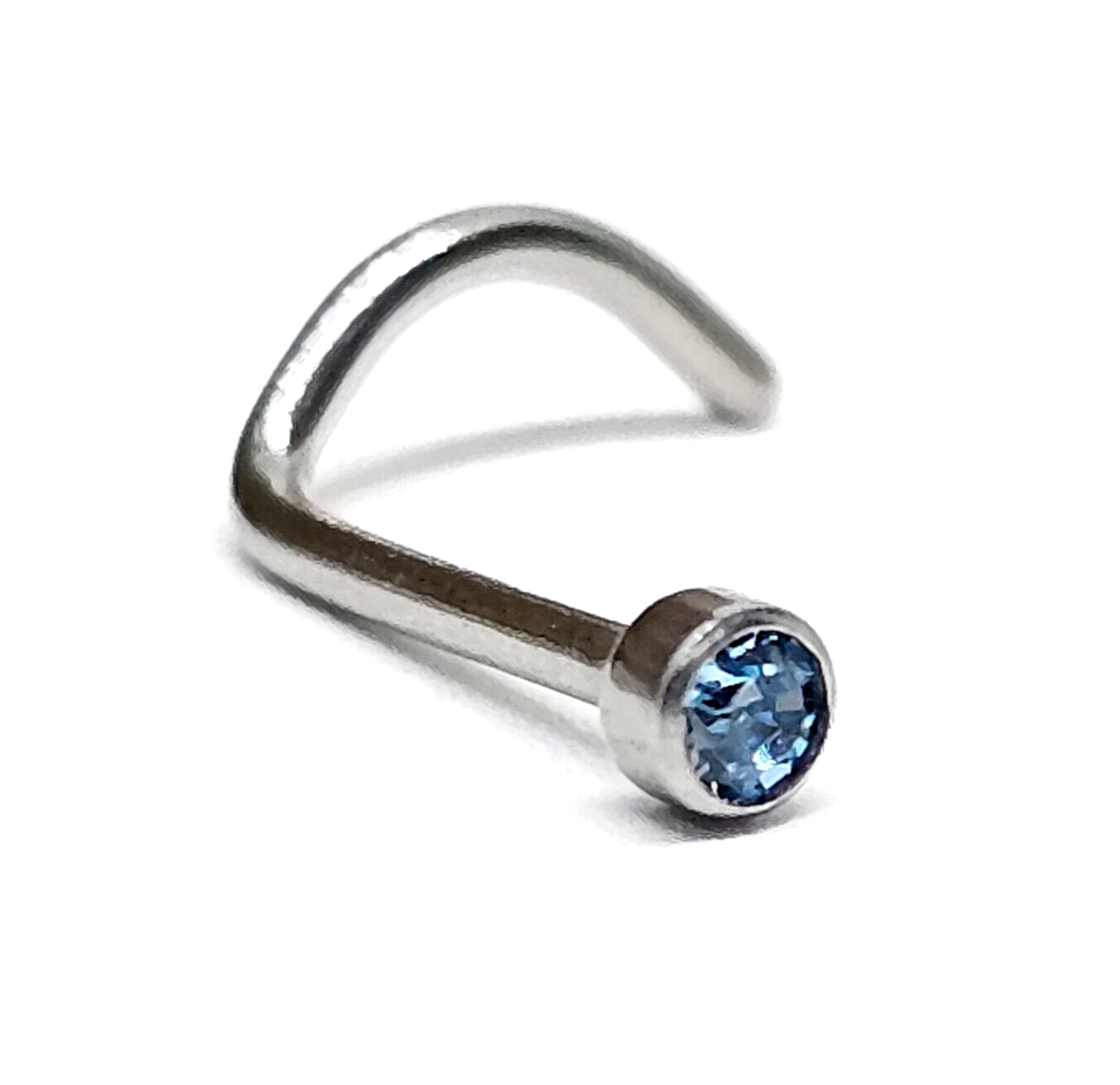 Aquamarine Nose Stud Curl 20g (0.8mm) Gemstone g23 Titanium Surgical Screw Curl