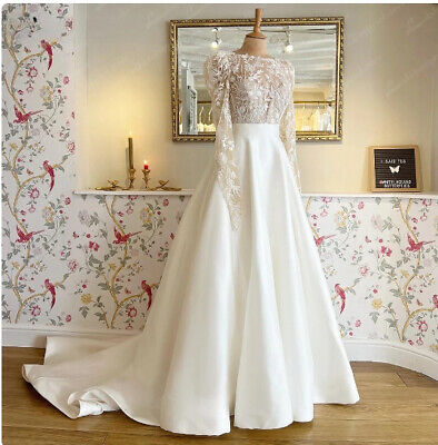 Ivory Satin A Line Long Sleeve Beading Wedding Dress Ivory Satin A Line Long Sleeve Beading Wedding Dress