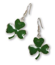 St. Patrick's Day Irish Shamrock Earrings Green Enamel on Pewter 1037
