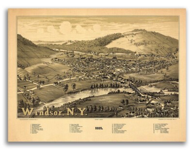 Windsor New York 1887 Historic Panoramic Town Map - 20x28