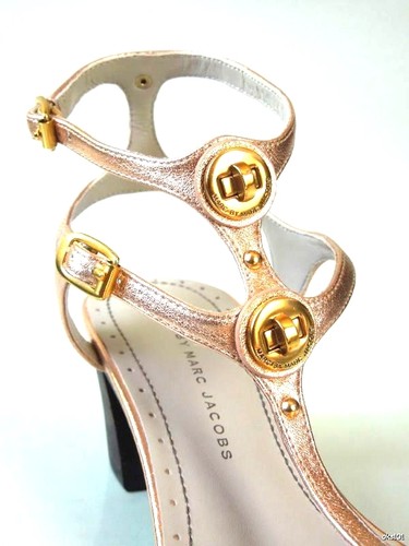 MARC JACOBS Cuero Cobre TURNLOCK Logotipo Correa en T GLADIADOR Sandalias Zapatos Nuevos - Imagen 2 de 4